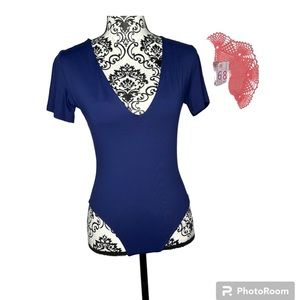 NWT House of Harlow 1960 Deep V-Neck Thong Bodysuit Size Large, Navy